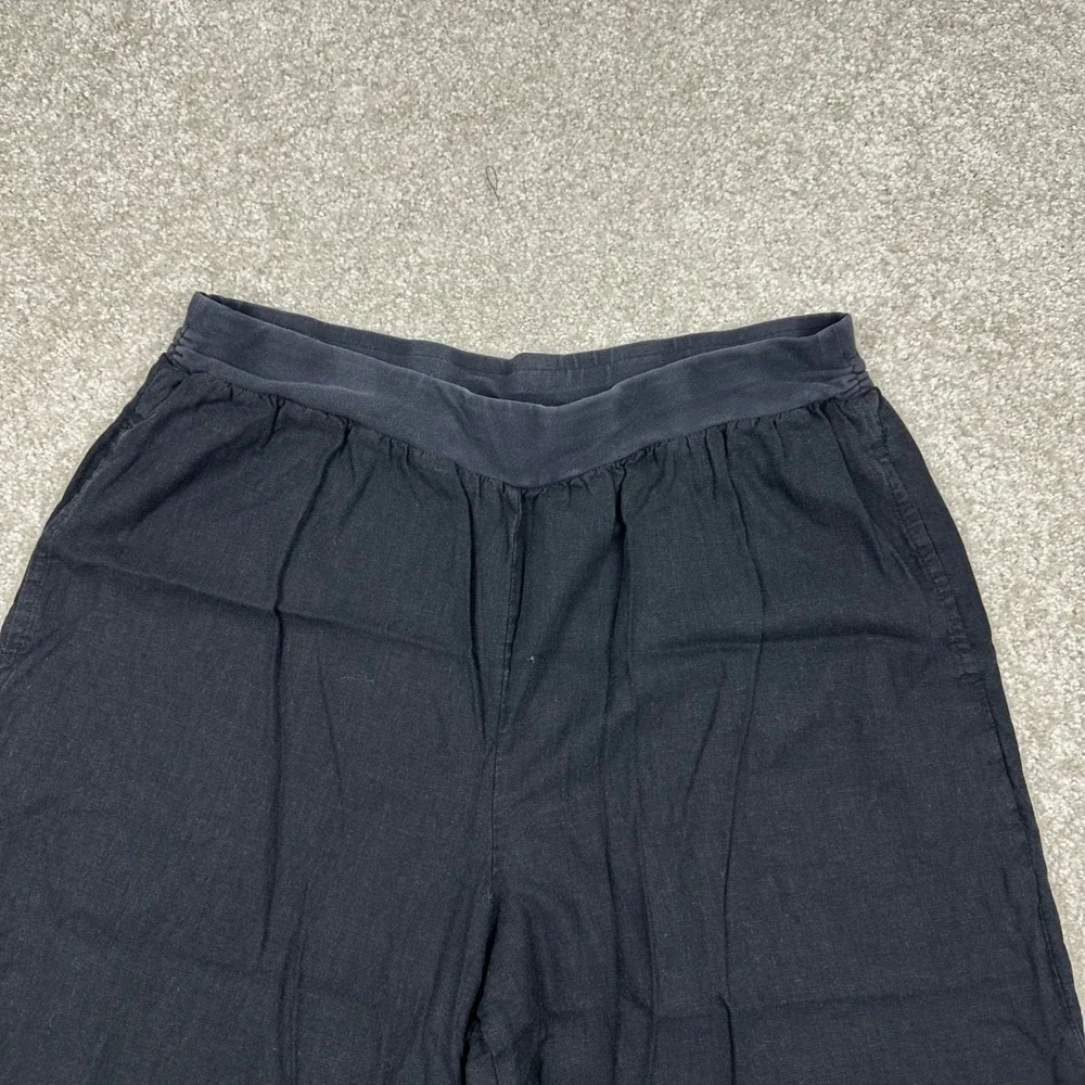 Liz & Me Black Linen Blend Wide Leg Cropped Pants Plus Size 18W Pull On Culottes